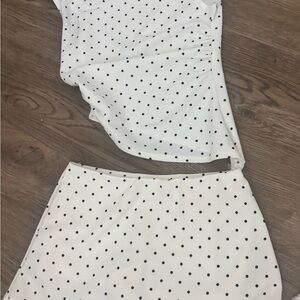 American Threads Asymmetrical White Skirt and topwith Black Dots